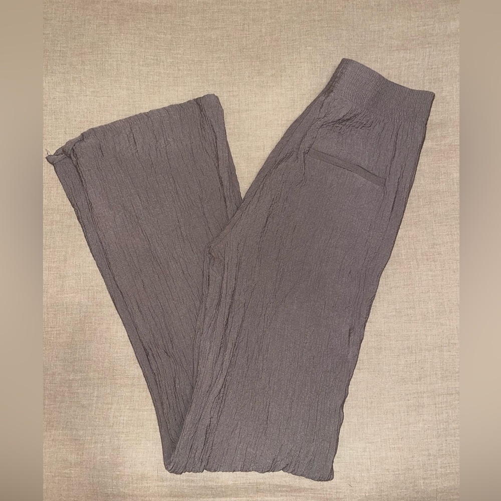 Zara linen crinkle pants, chocolate brown